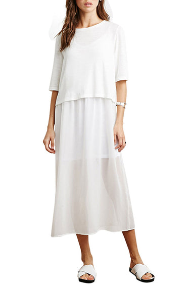 Wholesale White Short Sleeve Chiffon Dress
