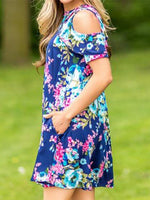 OEM Ladies Blue Floral Dresses