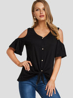 Wholesale V-Neck Cut Out Short Sleeve Black Top