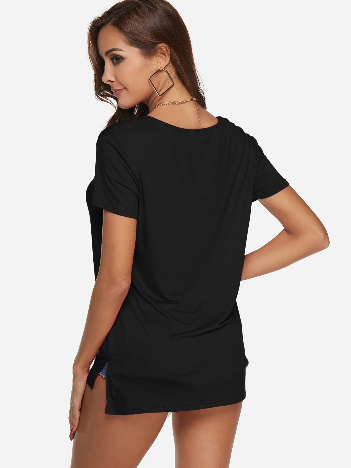 NEW FEELING Womens Black T-Shirts