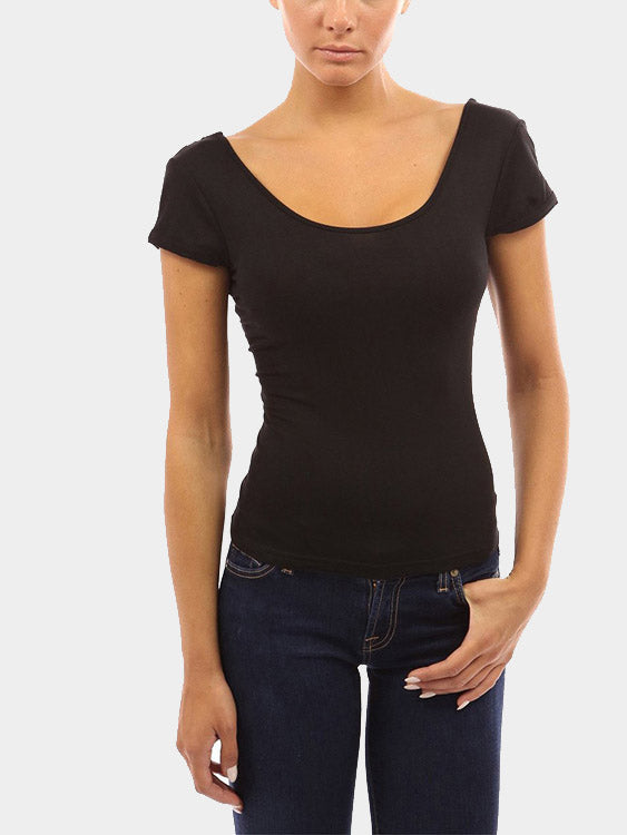 Wholesale Scoop Neck Lace Black T-Shirts