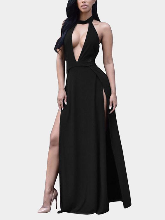OEM Ladies Black V-Neck Dresses