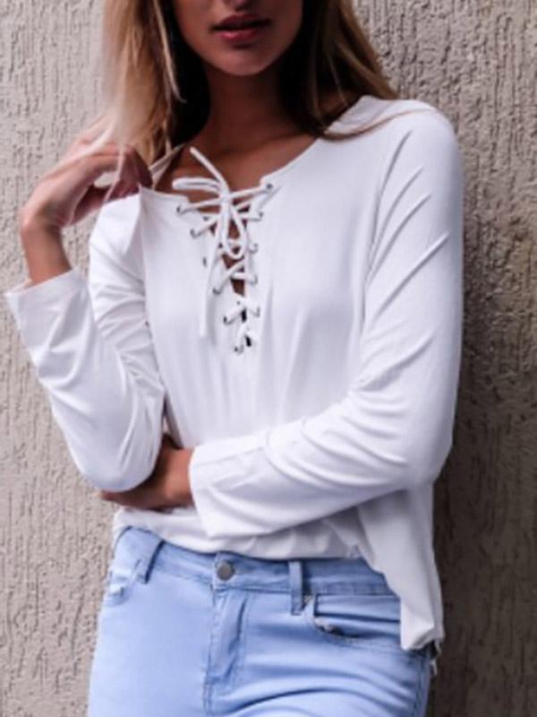 Wholesale Long Sleeve Curved Hem White T-Shirts