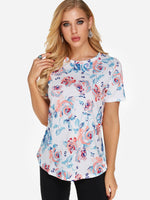 Wholesale Round Neck Floral Print Short Sleeve Fashion Tee
