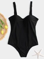 Wholesale Black V-Neck Plain One-Pieces Swimwears
