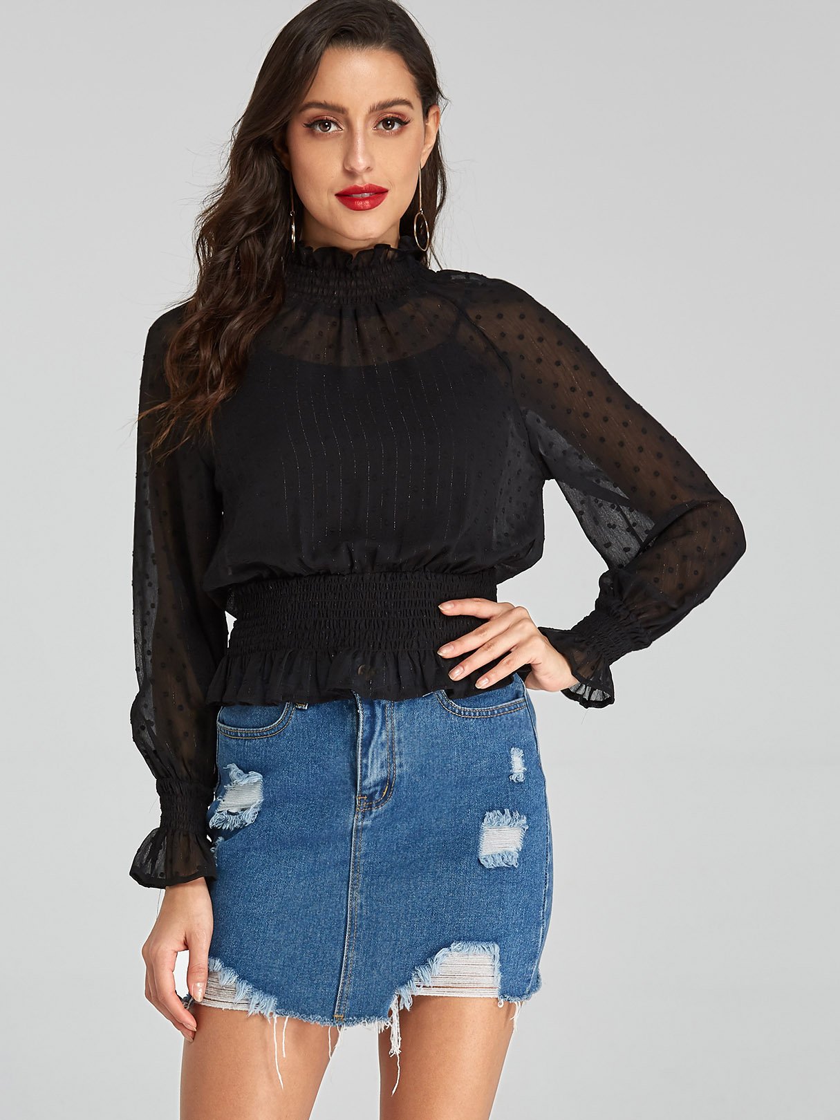 Wholesale Plain Long Sleeve Black Blouses