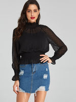 Wholesale Plain Long Sleeve Black Blouses