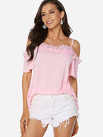 Wholesale Cold Shoulder Plain Lace Half Sleeve Blouses