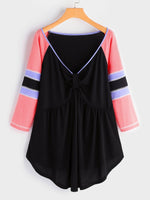 Wholesale V-Neck Pleated Long Sleeve Plus Size Tops