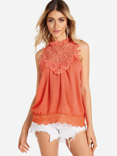 Wholesale Round Neck Plain Lace Sleeveless Red Tank Top