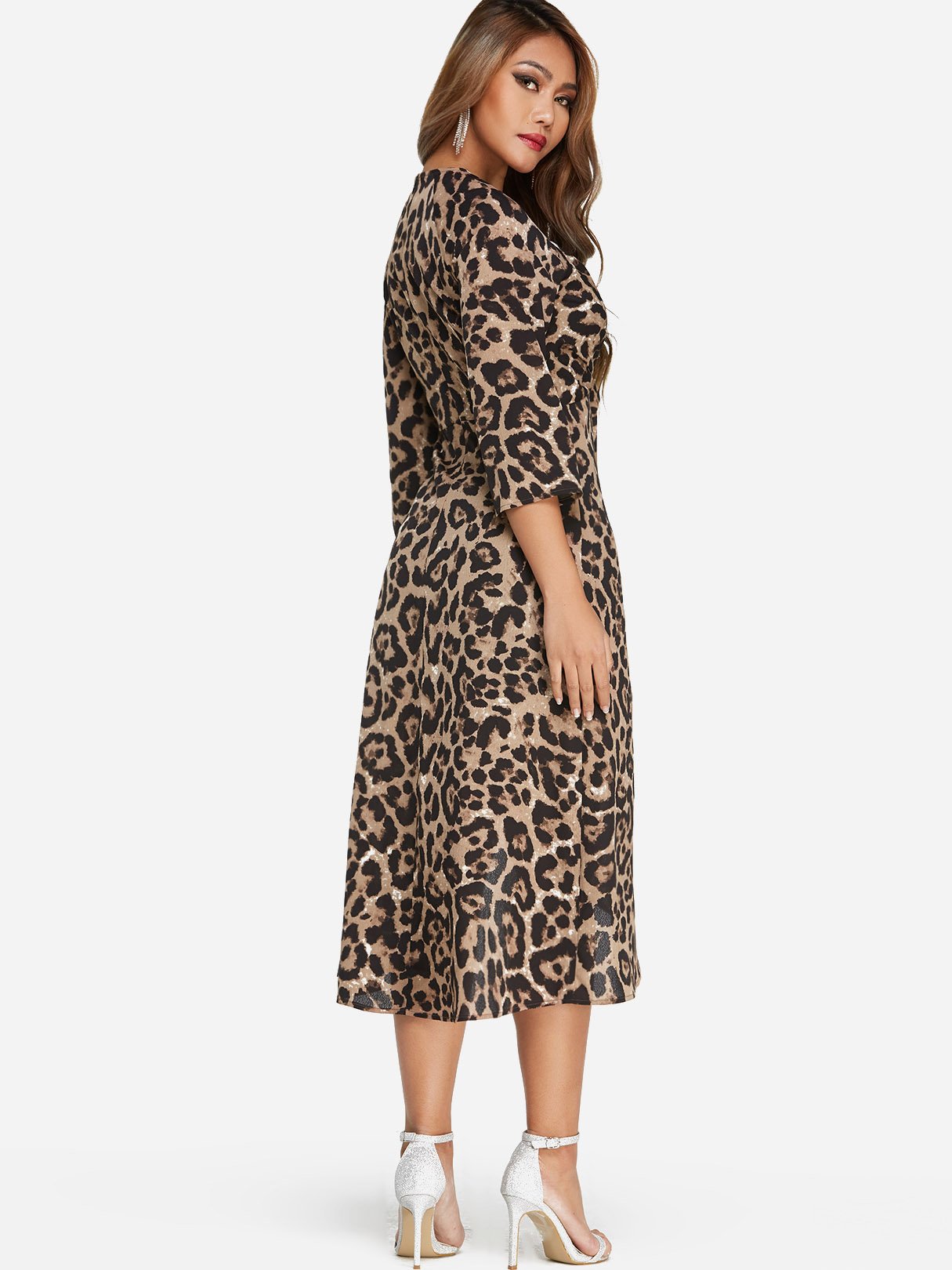 NEW FEELING Womens Leopard Midi Dresses