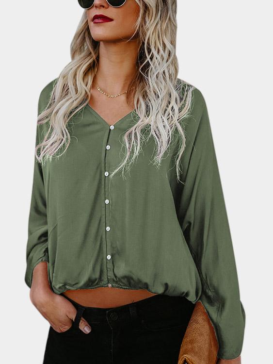 Wholesale V-Neck Pleated Long Sleeve T-Shirts