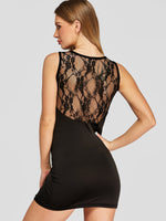 Wholesale Black V-Neck Sleeveless Plain Lace Hollow See Through Sexy Dress
