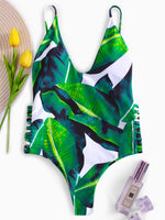 Wholesale Scoop Neck Printed Cut Out Spaghetti Strap Sleeveless One-Pieces