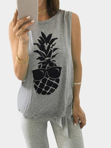 Wholesale Round Neck Printed Sleeveless Grey Camis