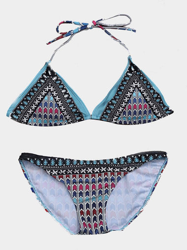 Wholesale V-Neck Sleeveless Vintage Floral Printed Two Piece Bikinis