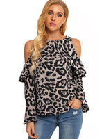 Wholesale Cold Shoulder Snake Long Sleeve Blouses