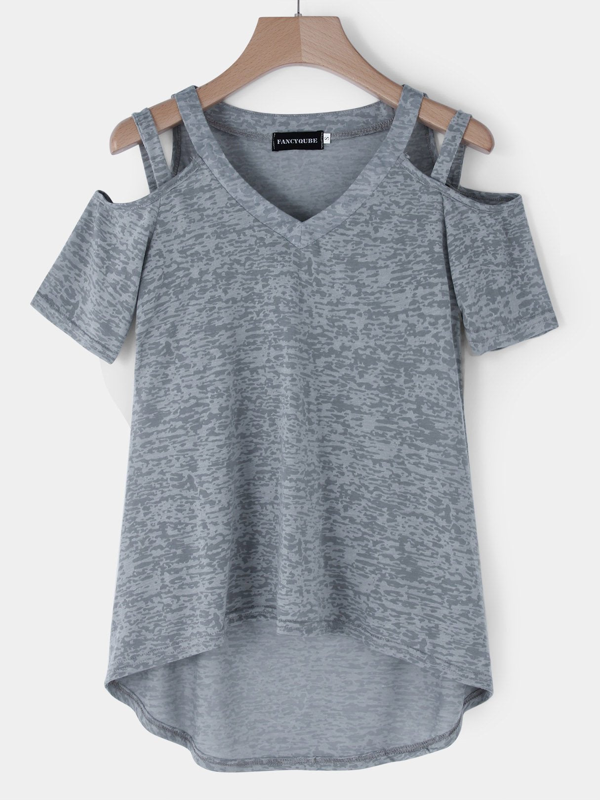 Wholesale V-Neck Cold Shoulder Cut Out Short Sleeve Grey T-Shirts