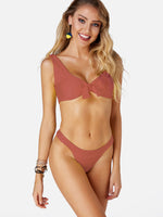 Wholesale Pink Scoop Neck Sleeveless Plain Backless Tie-Up 2 Piece Bikinis