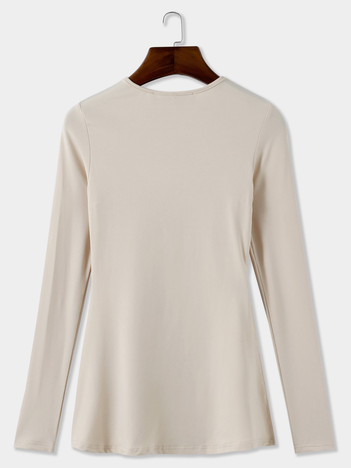 Wholesale Crew Neck Slit Long Sleeve Beige T-Shirts