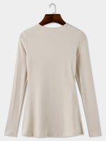 Wholesale Crew Neck Slit Long Sleeve Beige T-Shirts