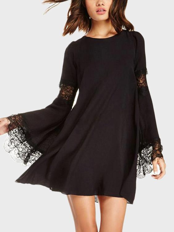 Wholesale Black Round Neck Long Sleeve Lace Sexy Dress