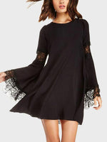 Wholesale Black Round Neck Long Sleeve Lace Sexy Dress