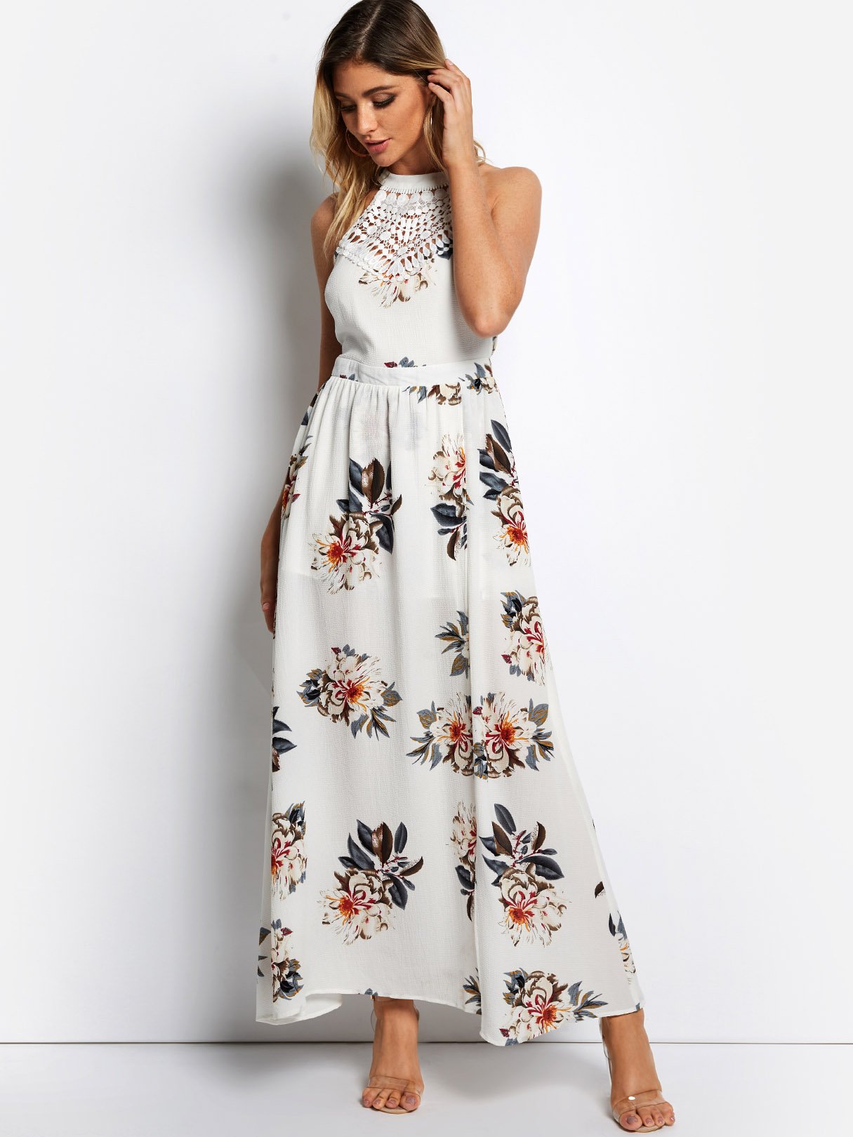 OEM Ladies White Floral Dresses