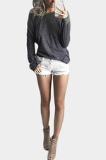 Wholesale Long Sleeve One Shoulder Grey T-Shirts