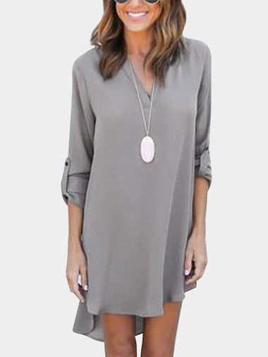 Wholesale V-Neck Half Sleeve Plain Irregular Hem Chiffon Dress