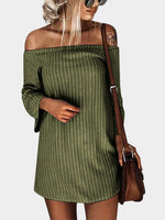 Wholesale Army Green Off The Shoulder Long Sleeve Mini Dress