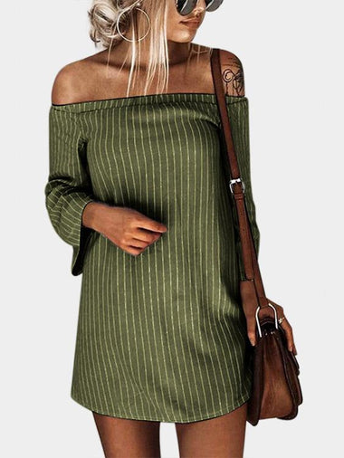 Wholesale Army Green Off The Shoulder Long Sleeve Mini Dress