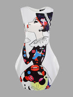 Wholesale White Sleeveless Floral Print Mini Dress