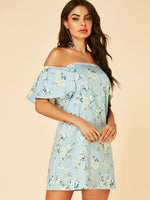 OEM Ladies Blue Floral Dresses