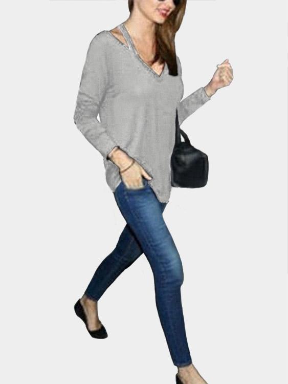 Wholesale Pullover Cut Out Long Sleeve T-Shirts