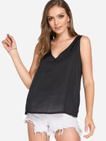 Wholesale V-Neck Plain Spaghetti Strap Sleeveless Black Camis