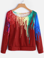 Wholesale Round Neck Asymmetrical One Shoulder Fantasy Colour Long Sleeve Red T-Shirts