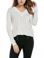 Wholesale V-Neck Plain Long Sleeve White T-Shirt