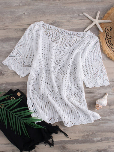 Wholesale White Round Neck Short Sleeve Plain Cable Knit Wireless Beach Dresses