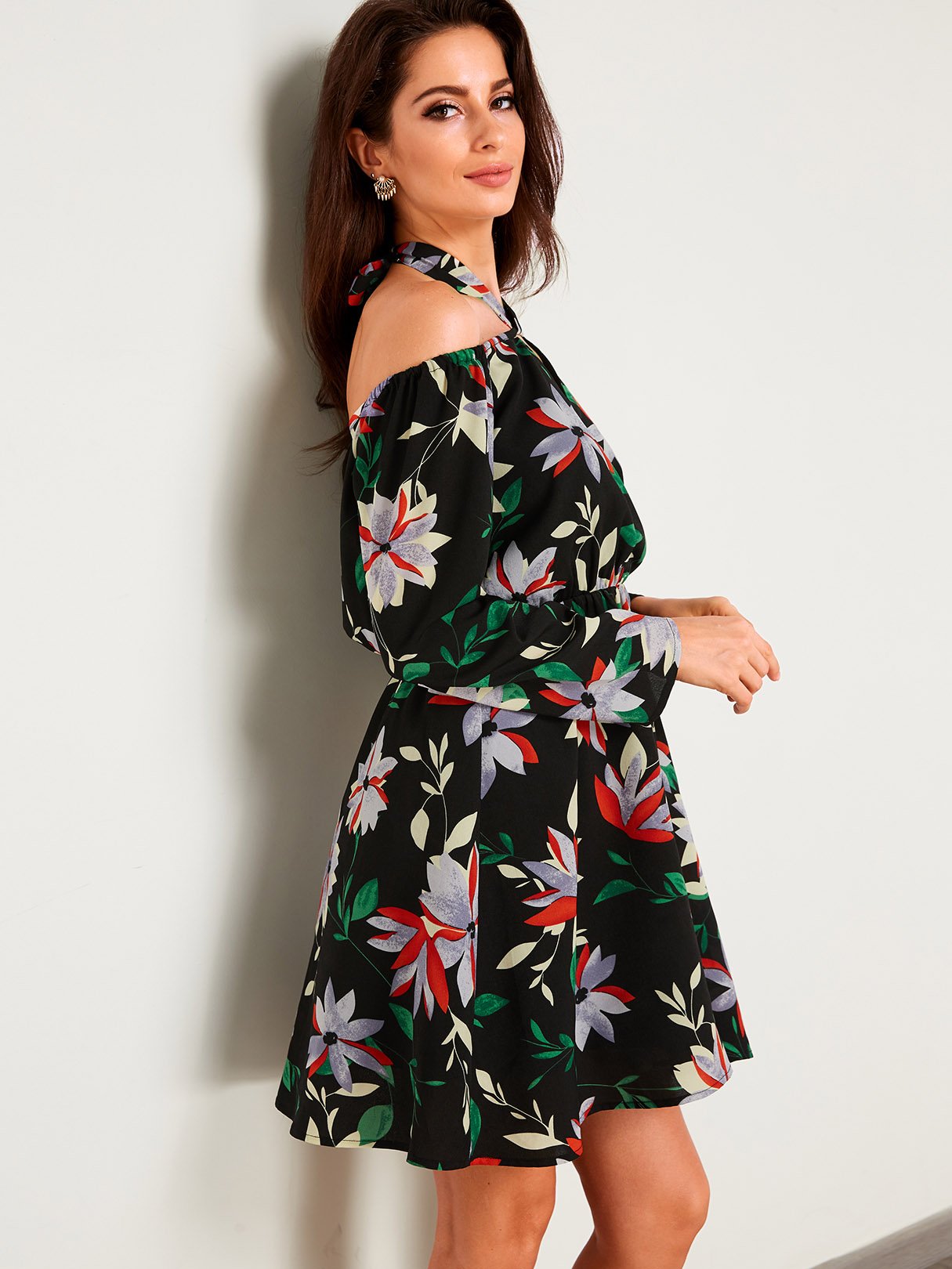 OEM Ladies Black Floral Dresses