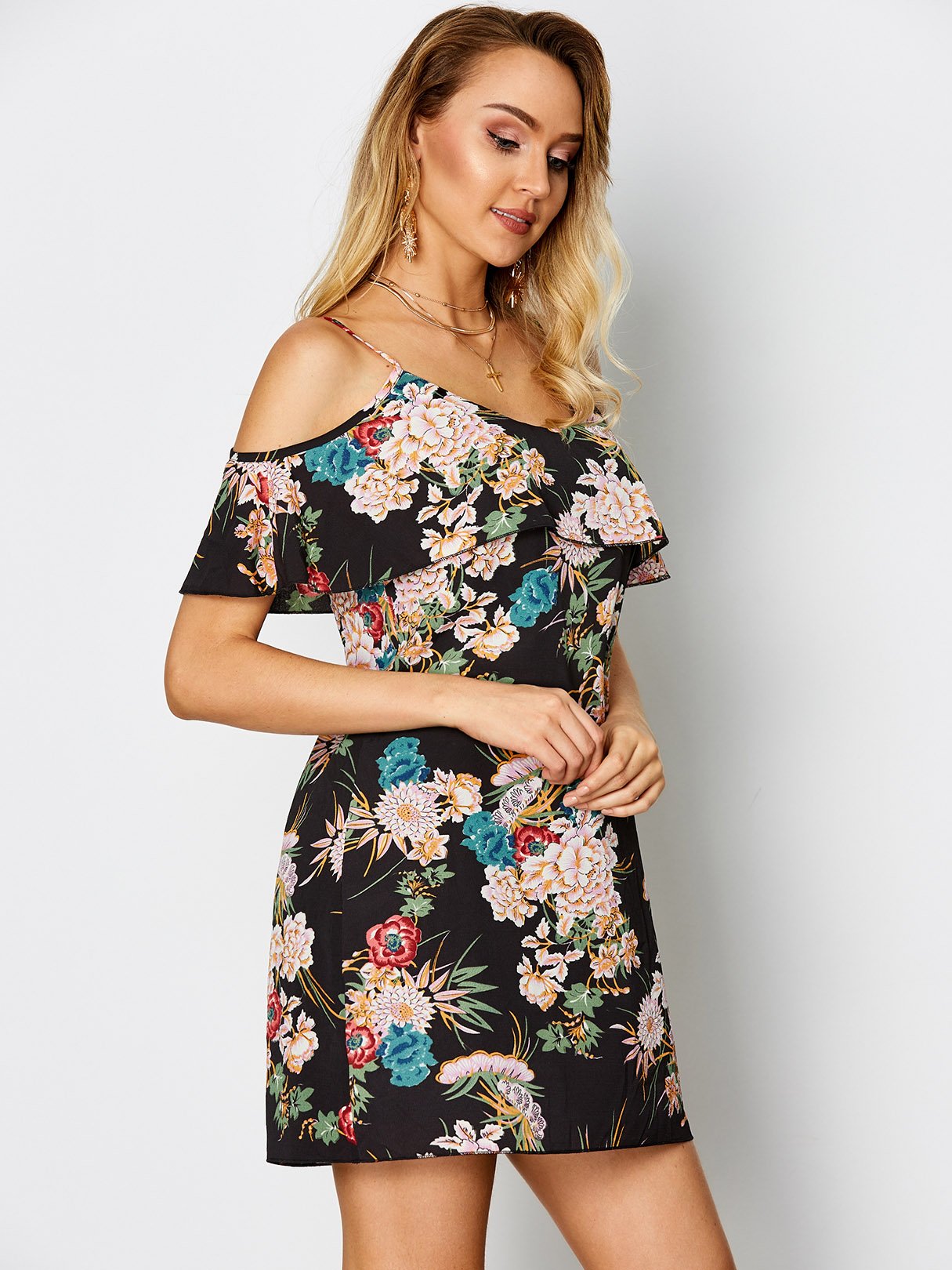 OEM Ladies Black Floral Dresses