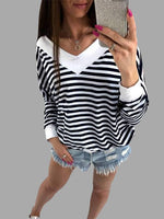 Wholesale V-Neck Stripe Long Sleeve Top