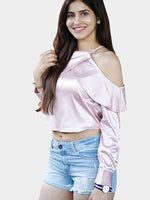 Wholesale Halter Long Sleeve Light Pink Top