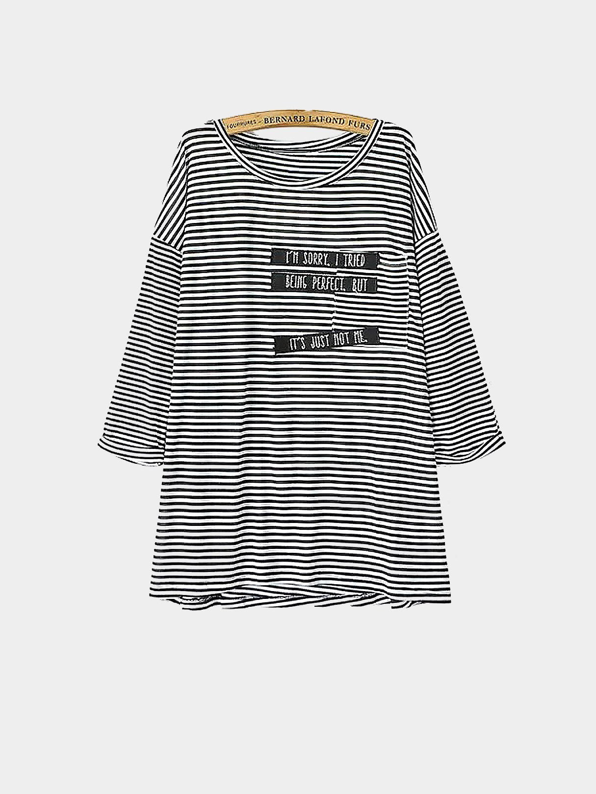 Wholesale Scoop Neck Stripe Letter Long Sleeve Top