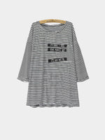 Wholesale Scoop Neck Stripe Letter Long Sleeve Top