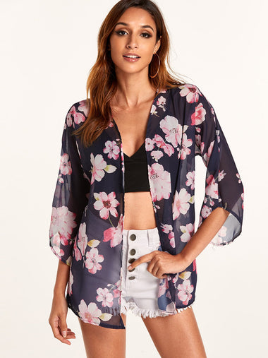 Wholesale Crew Neck Floral Print Beachwear