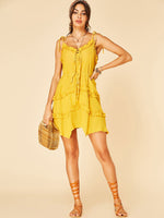 NEW FEELING Womens Yellow V-Neck Dresses