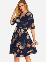 OEM Ladies Navy Floral Dresses