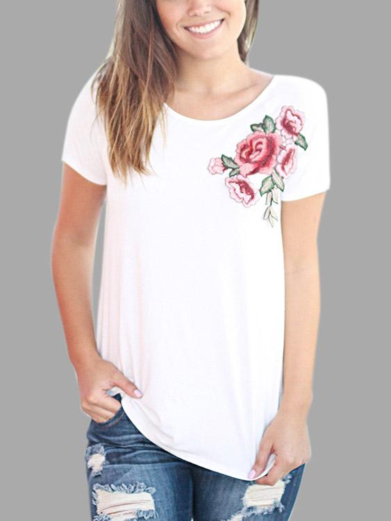 Wholesale Crew Neck Embroidered Short Sleeve White T-Shirts