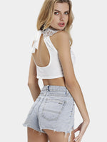 NEW FEELING Womens White Crop Top
